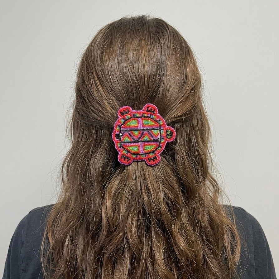 Beaded turtle Barrette Red accent-3