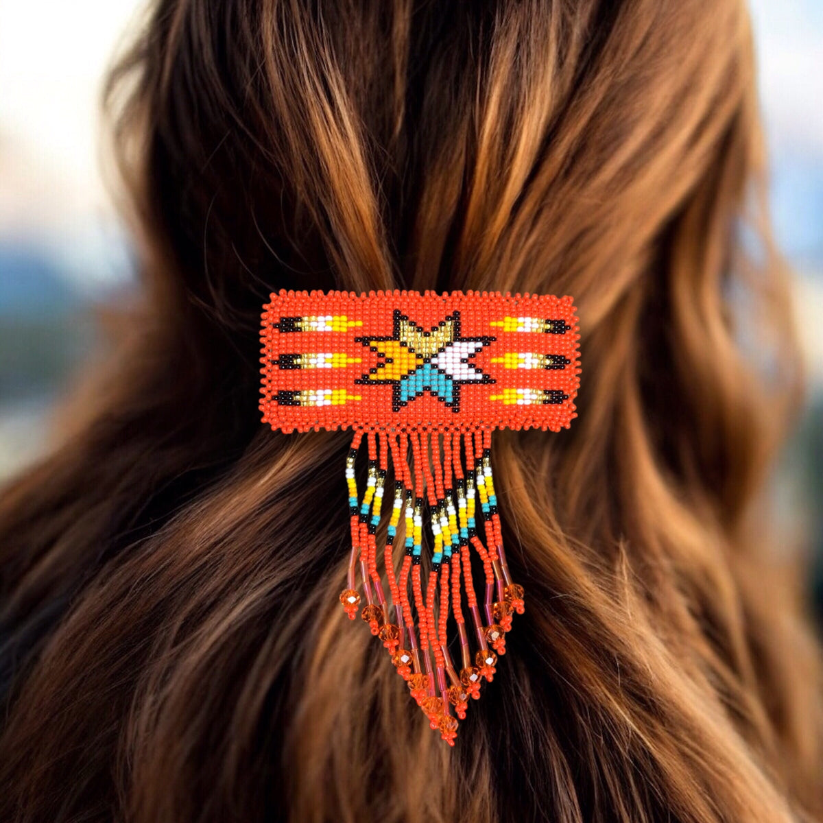 Rectangular Fringed Barrette - Red-1