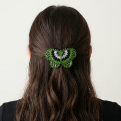 Green Butterfly Beaded Barrette-5