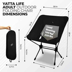 Low Back Ultralight Folding Camping Chairs With Storage Pouch - Black-7