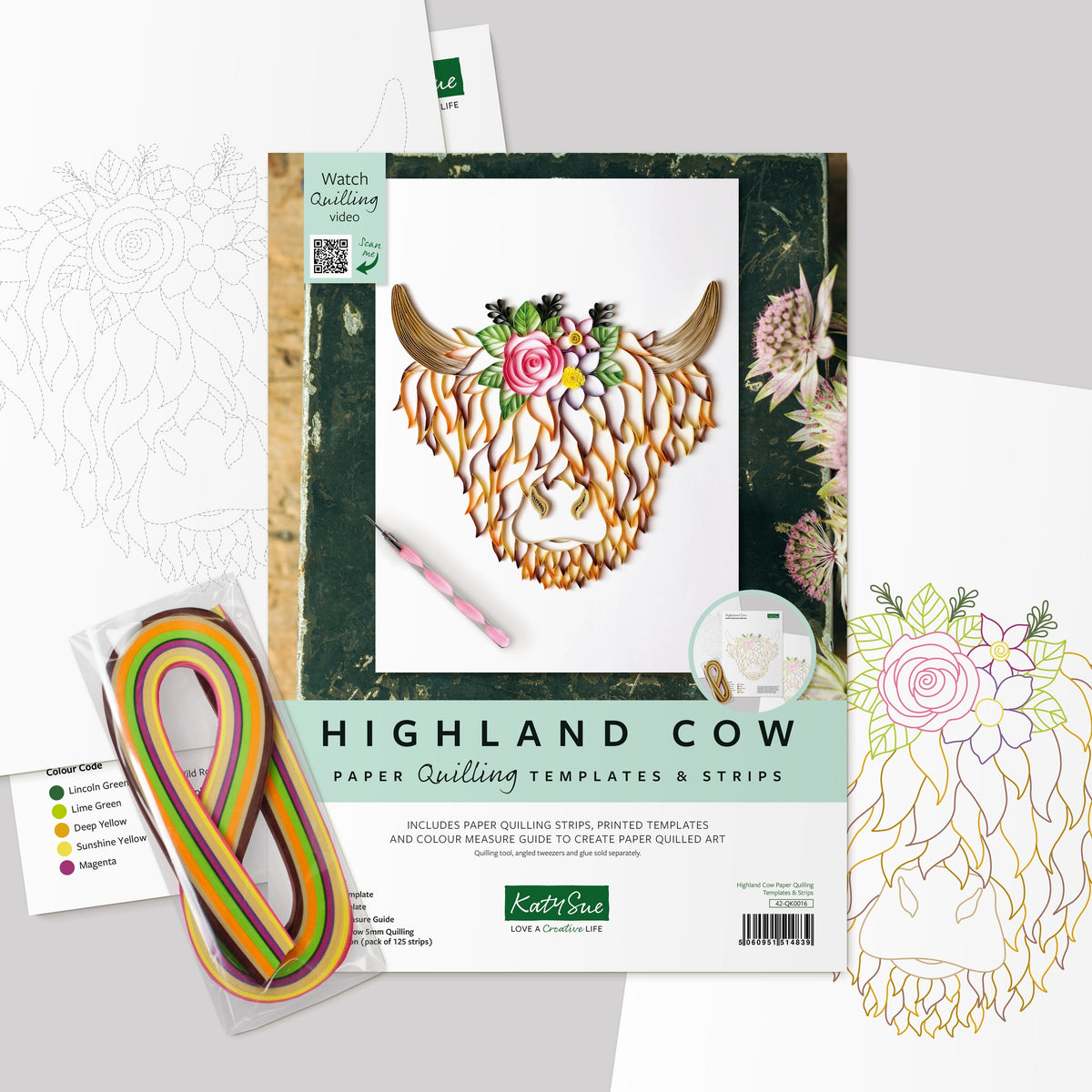 Highland Cow Quilling Template Kit-1