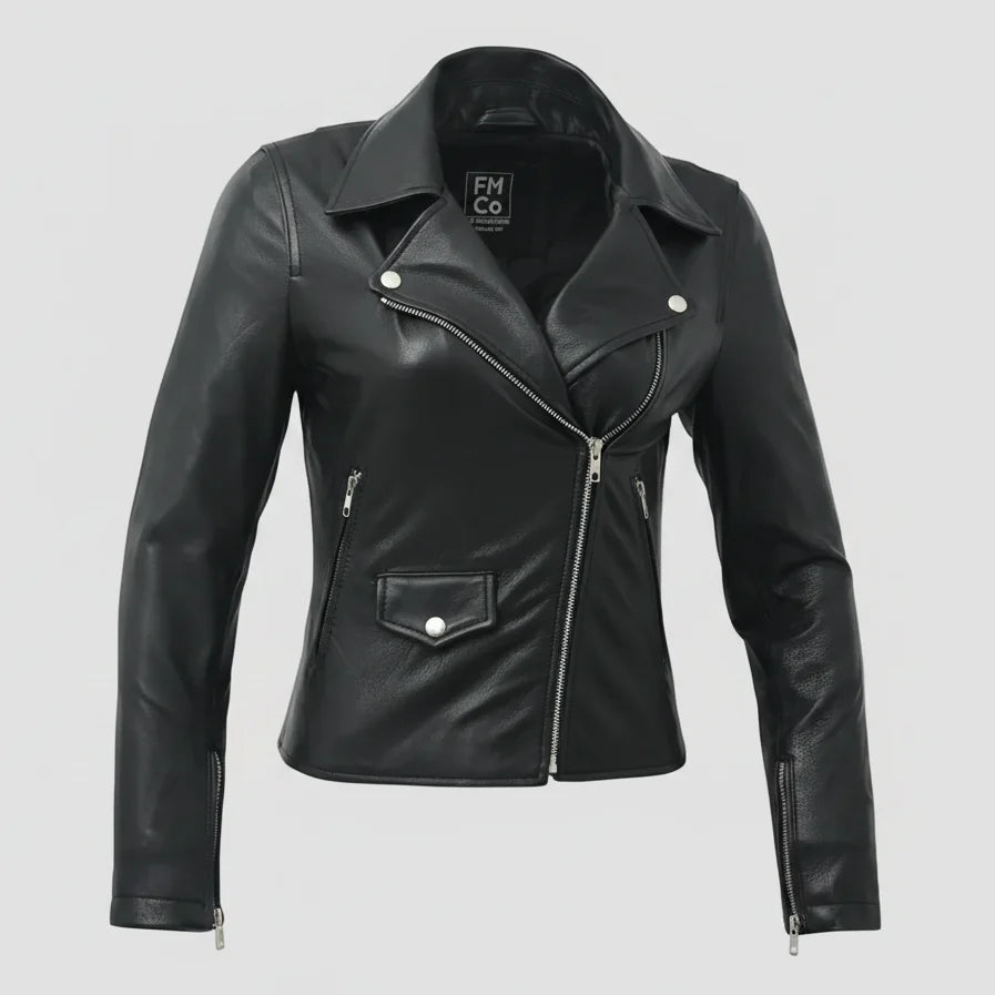 Women’s Lightweight Leather Fashion Jacket | Soft Naked Cowhide Casual Moto Style-15