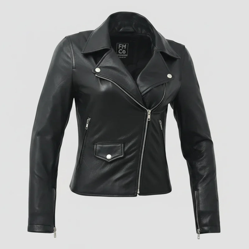 Women’s Lightweight Leather Fashion Jacket | Soft Naked Cowhide Casual Moto Style-15