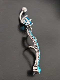Surgical Steel Double-Curl Reverse Belly Button Ring with Aqua CZ Crystals-3