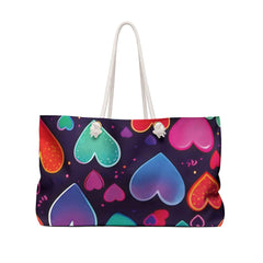 Neon Rainbow Hearts Weekender Bag | Colorful Heart Pattern Tote-4