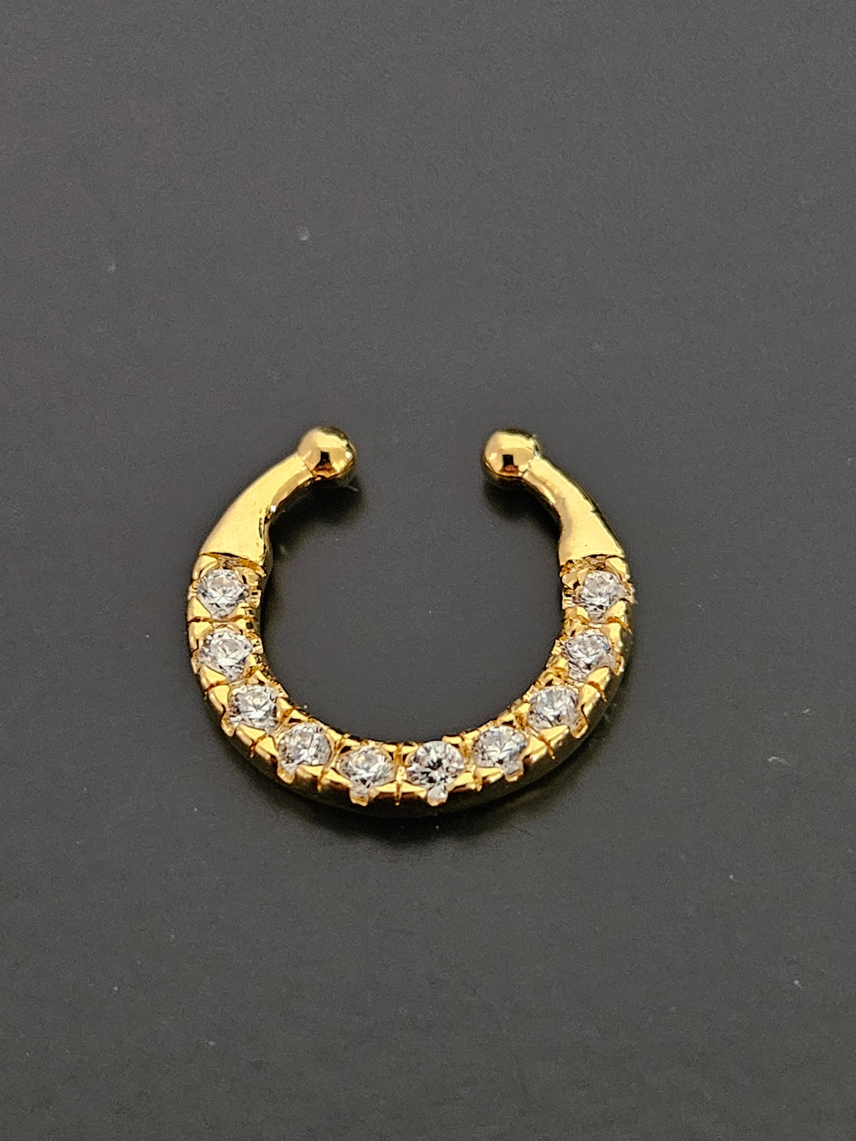 Gold-Plated CZ Fake Septum Ring with Clear Crystal Accents-2