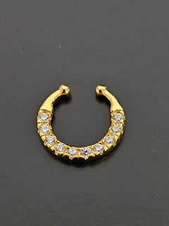 Gold-Plated CZ Fake Septum Ring with Clear Crystal Accents-2