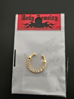 Gold-Plated CZ Fake Septum Ring with Clear Crystal Accents-3