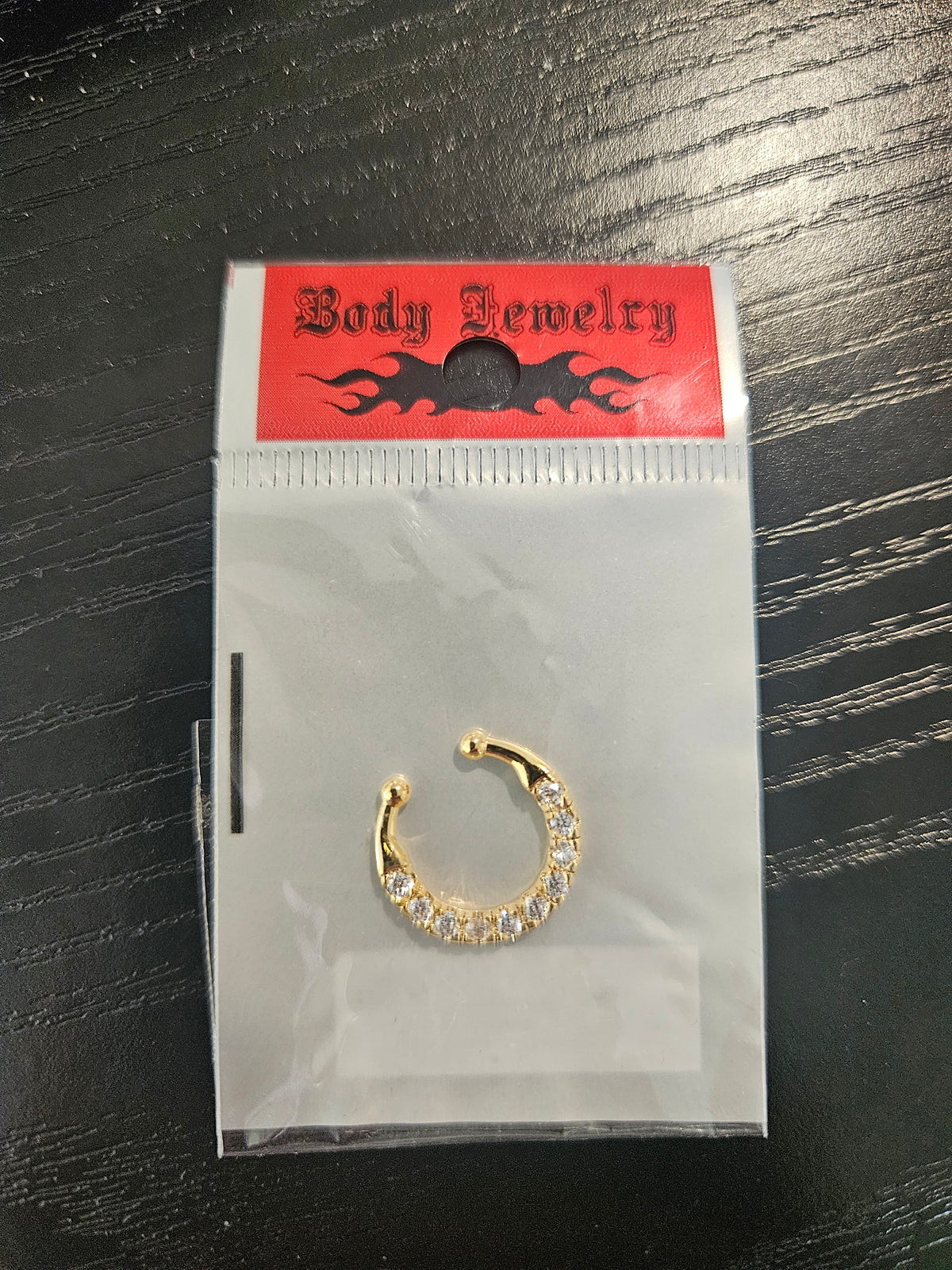 Gold-Plated CZ Fake Septum Ring with Clear Crystal Accents
