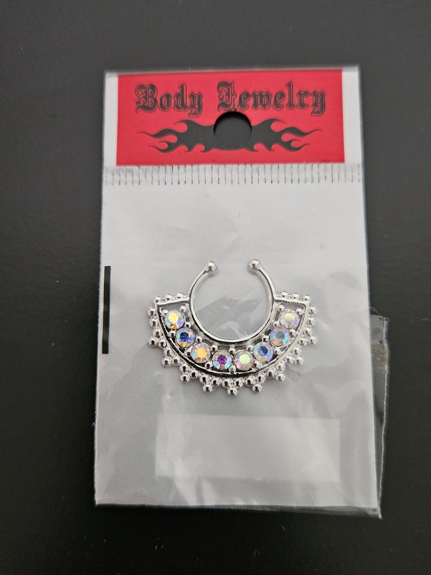 Silver-Tone Aurora Borealis Fan Fake Septum Ring