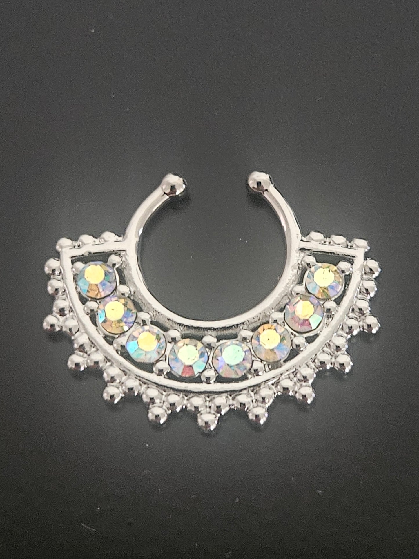 Silver-Tone Aurora Borealis Fan Fake Septum Ring