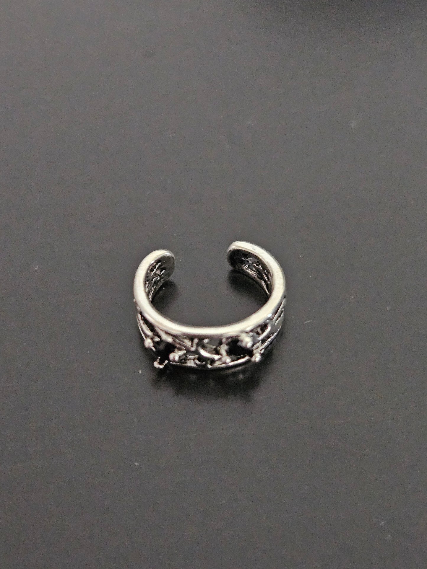 Silver-Tone Filigree Vine & Thorn Ear Cuff with Black Crystal Accents