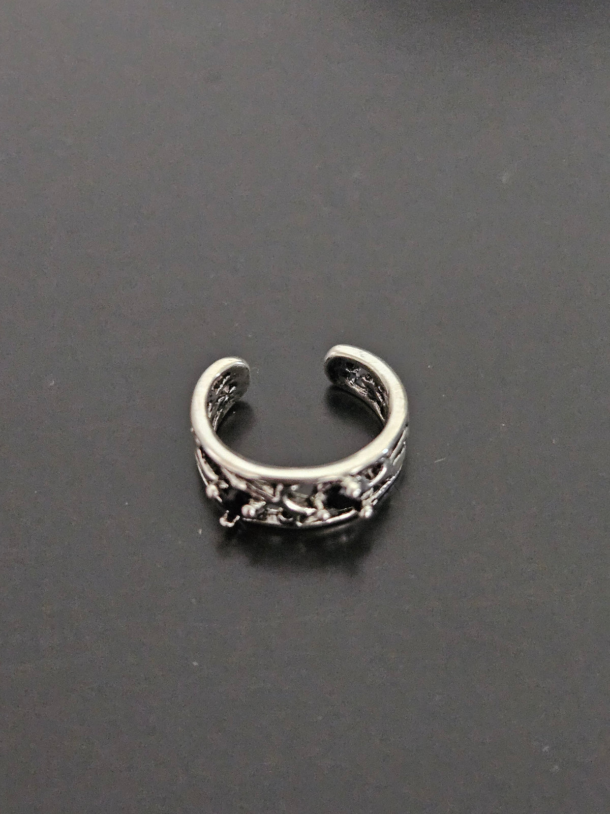 Silver-Tone Filigree Vine & Thorn Ear Cuff with Black Crystal Accents