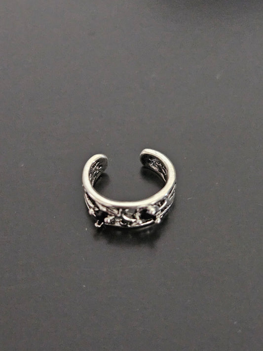 Silver-Tone Filigree Vine & Thorn Ear Cuff with Black Crystal Accents