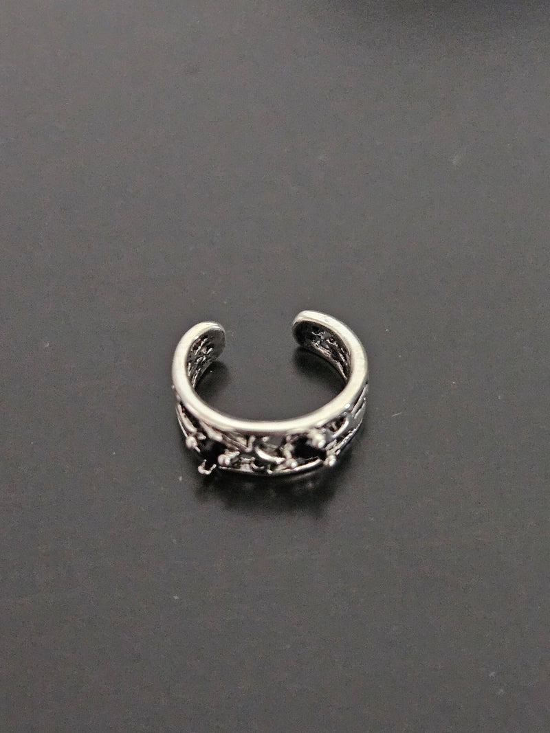 Silver-Tone Filigree Vine & Thorn Ear Cuff with Black Crystal Accents-1