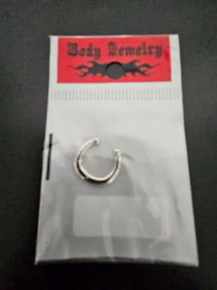Silver-Tone Horseshoe Clip-On Fake Septum Ring with Terminal Beads-2