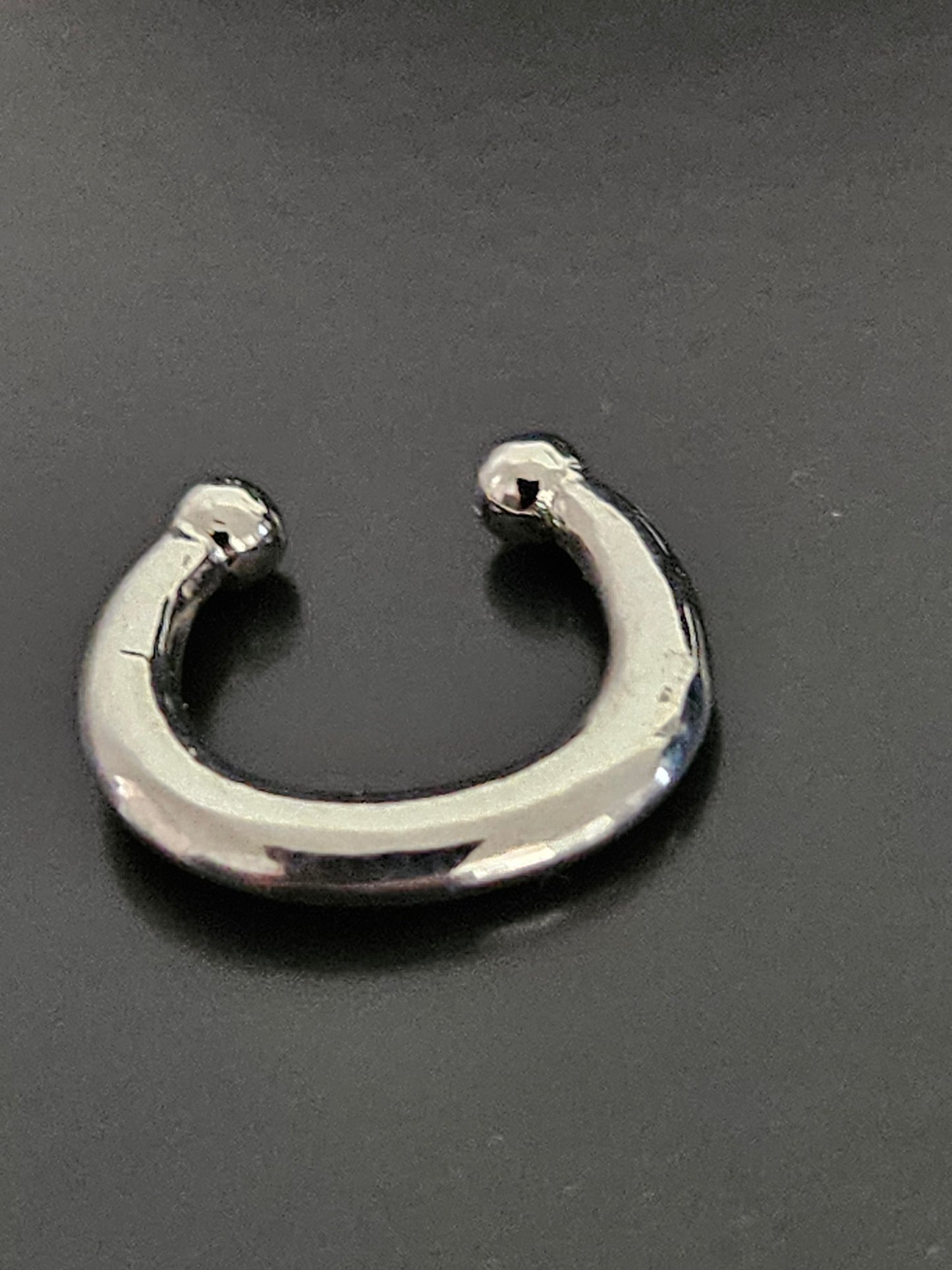Silver-Tone Horseshoe Clip-On Fake Septum Ring with Terminal Beads