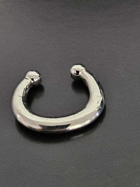 Silver-Tone Horseshoe Clip-On Fake Septum Ring with Terminal Beads