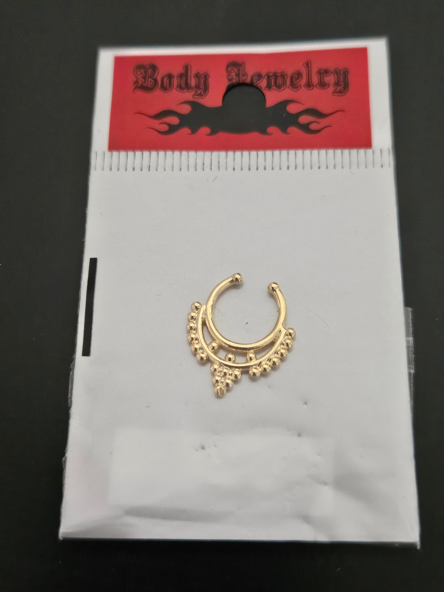 Gold-Tone Tribal Layered Drop Faux Septum Ring with Beaded Dot Accents
