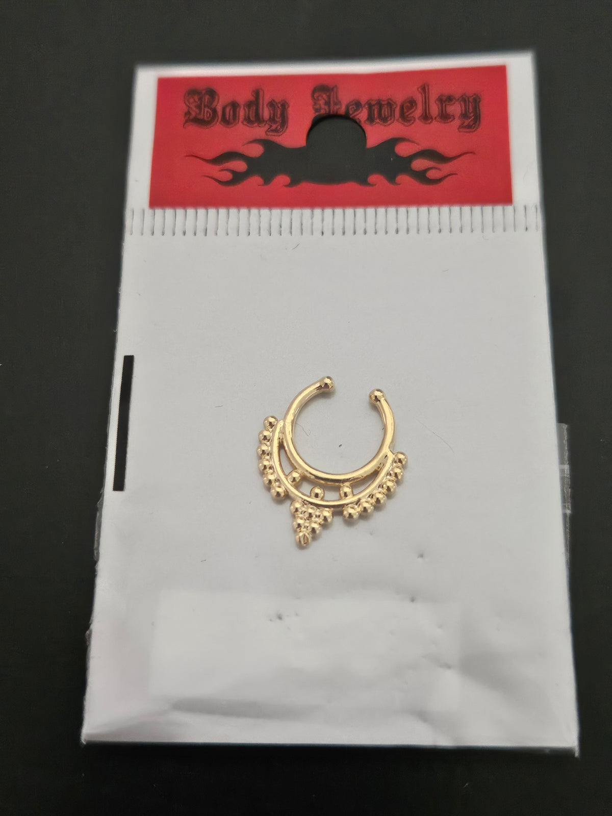 Gold-Tone Tribal Layered Drop Faux Septum Ring with Beaded Dot Accents-4