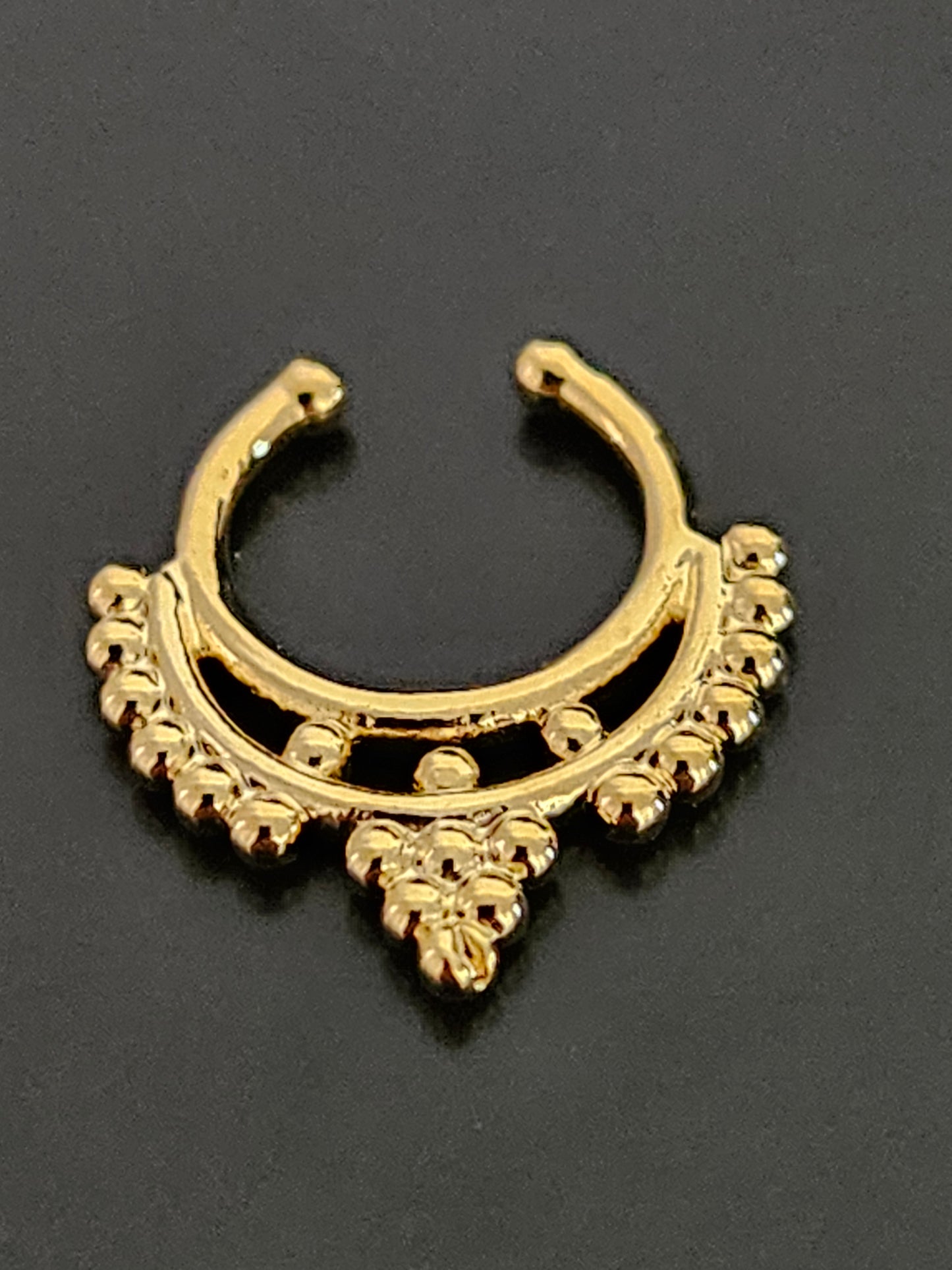 Gold-Tone Tribal Layered Drop Faux Septum Ring with Beaded Dot Accents