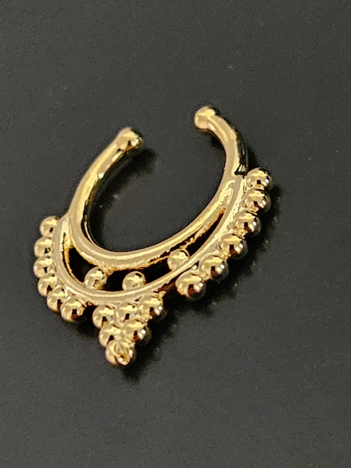 Gold-Tone Tribal Layered Drop Faux Septum Ring with Beaded Dot Accents