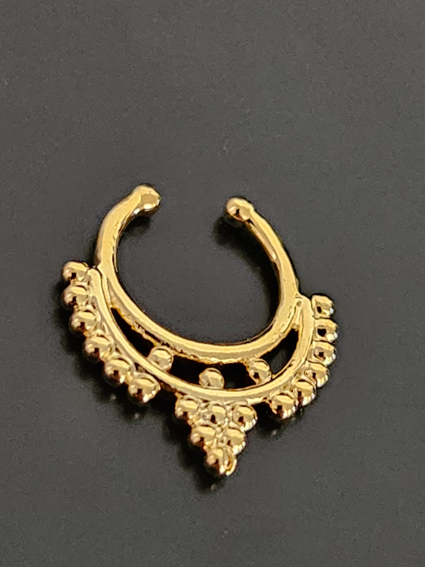 Gold-Tone Tribal Layered Drop Faux Septum Ring with Beaded Dot Accents