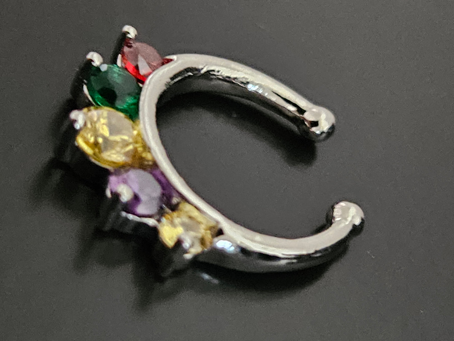 Silver-Tone Rainbow CZ Septum Clicker Ring with 5 Prong-Set Stones