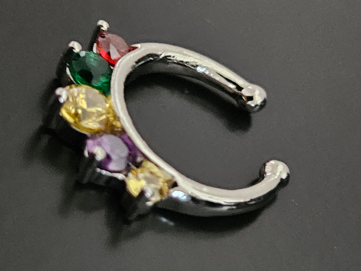 Silver-Tone Rainbow CZ Septum Clicker Ring with 5 Prong-Set Stones-2