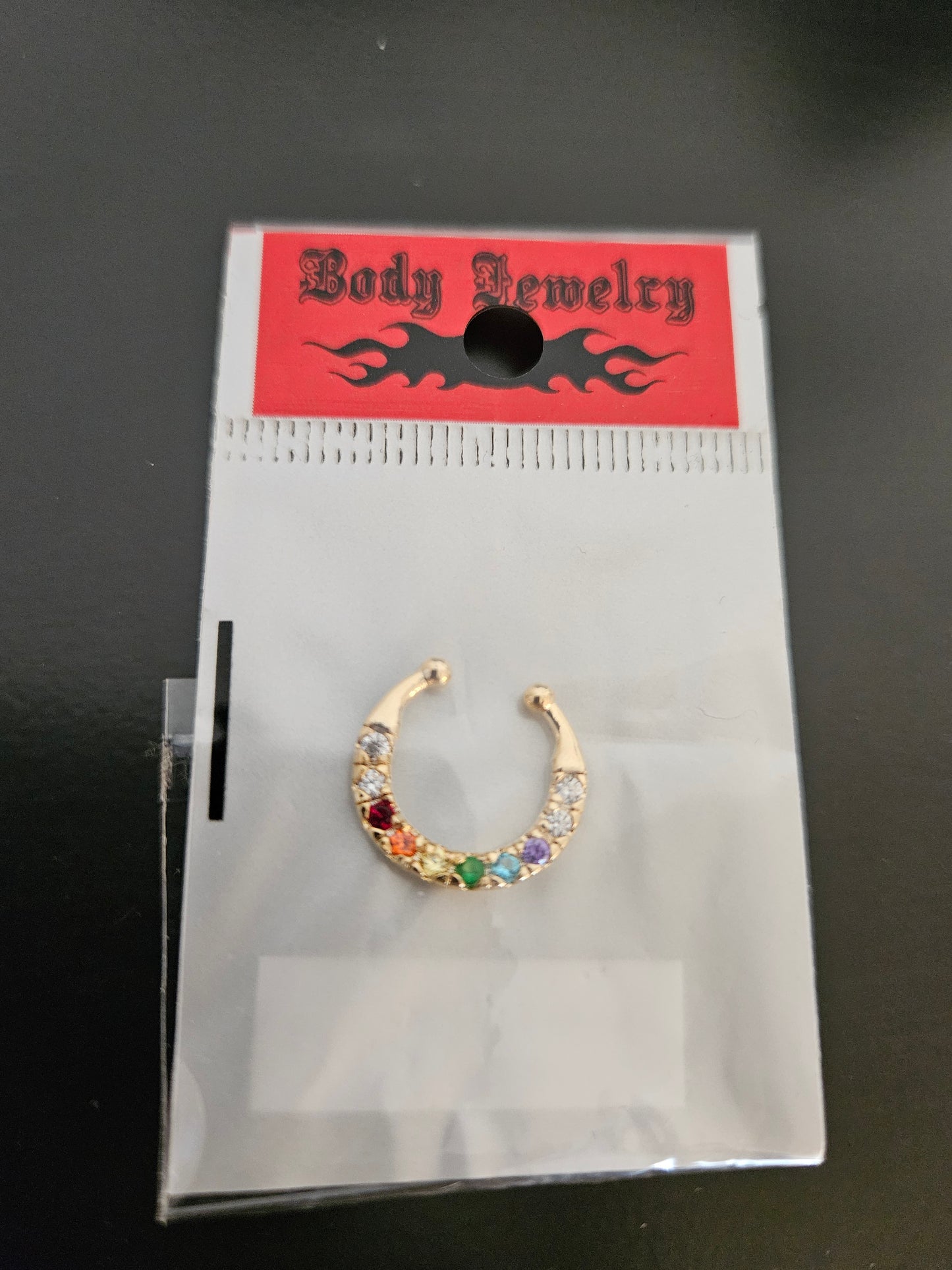 Gold-Plated Rainbow CZ Horseshoe Fake Septum Ring