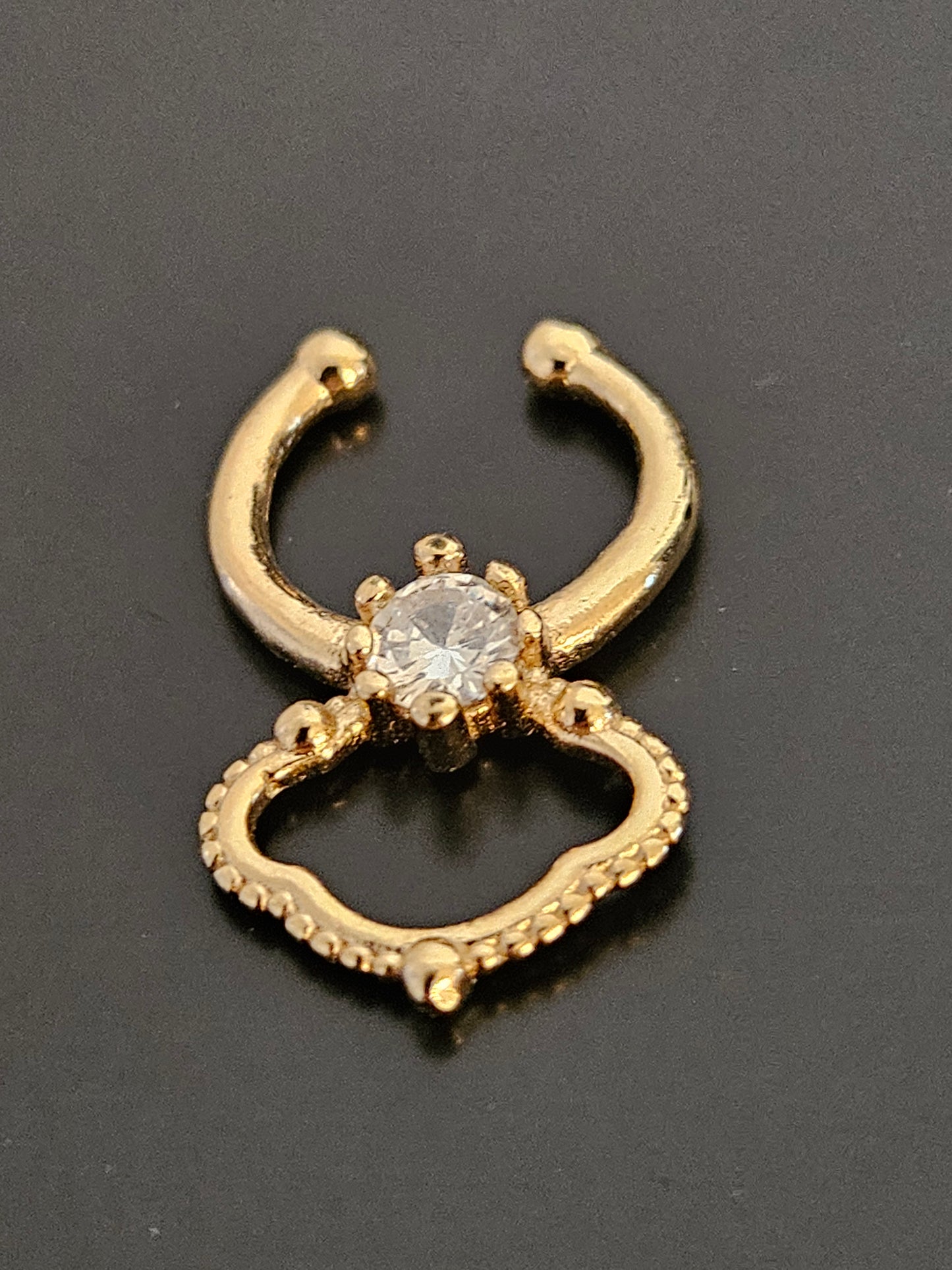 Gold-Tone Filigree Drop Faux Septum Hanger with Clear CZ Crystal