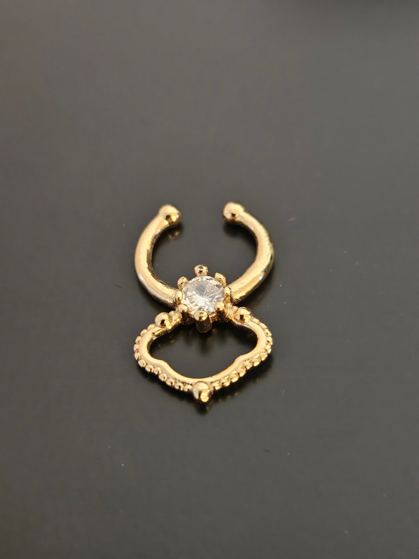 Gold-Tone Filigree Drop Faux Septum Hanger with Clear CZ Crystal