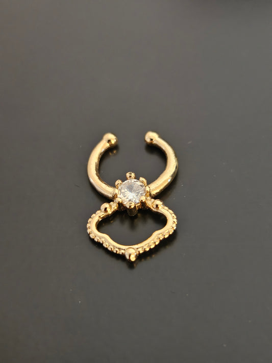 Gold-Tone Filigree Drop Faux Septum Hanger with Clear CZ Crystal