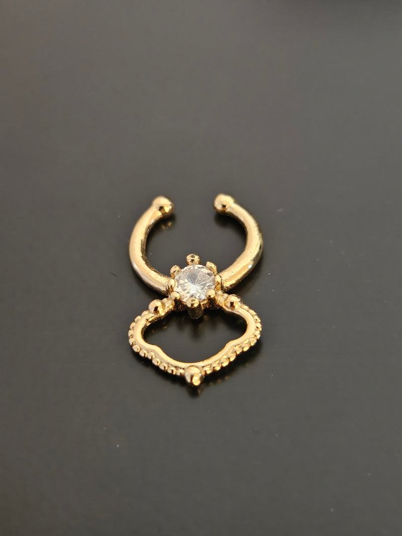 Gold-Tone Filigree Drop Faux Septum Hanger with Clear CZ Crystal-1