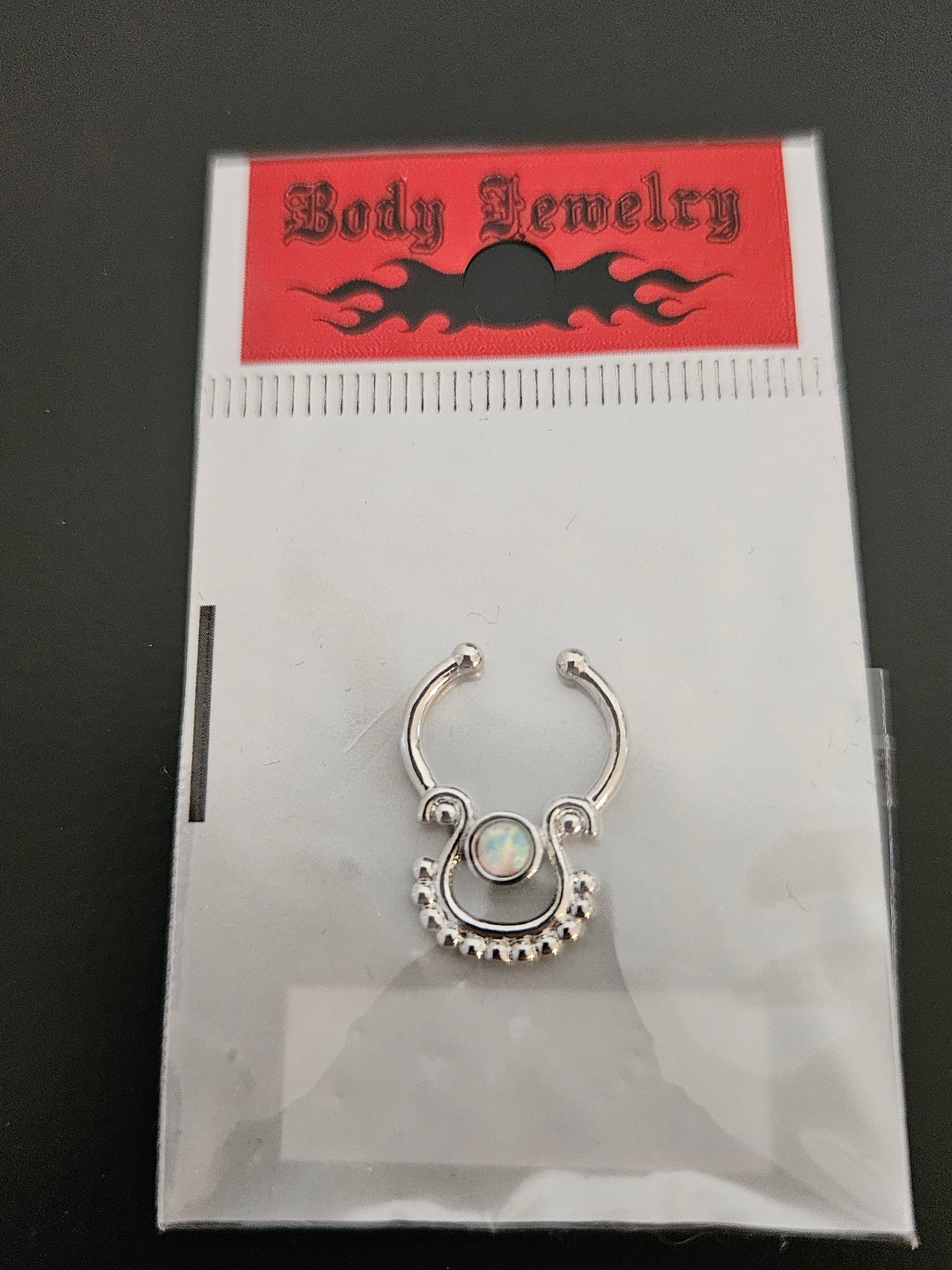 Silver-Tone Synthetic Opal Beaded Dangle Fake Septum Ring
