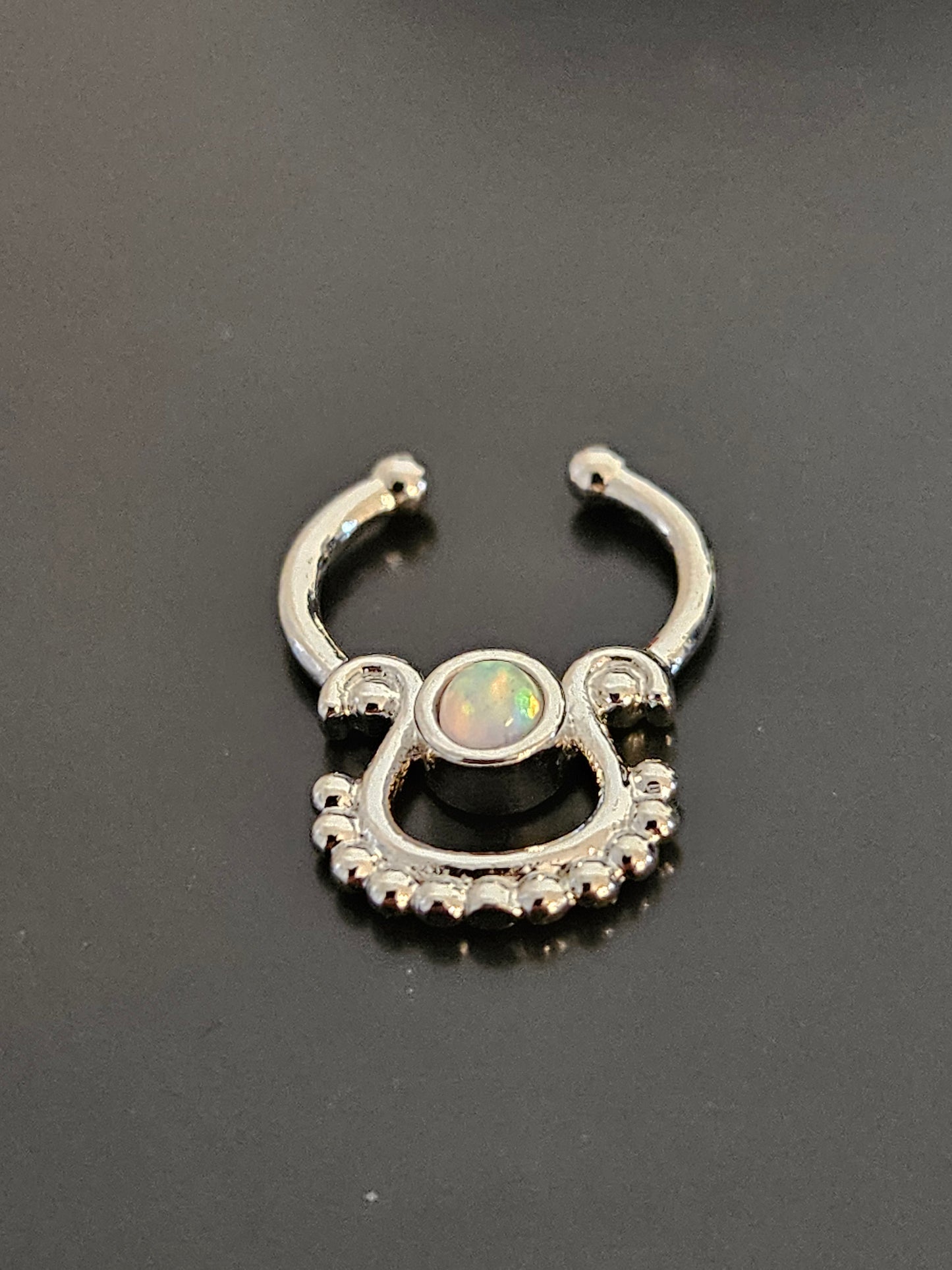 Silver-Tone Synthetic Opal Beaded Dangle Fake Septum Ring
