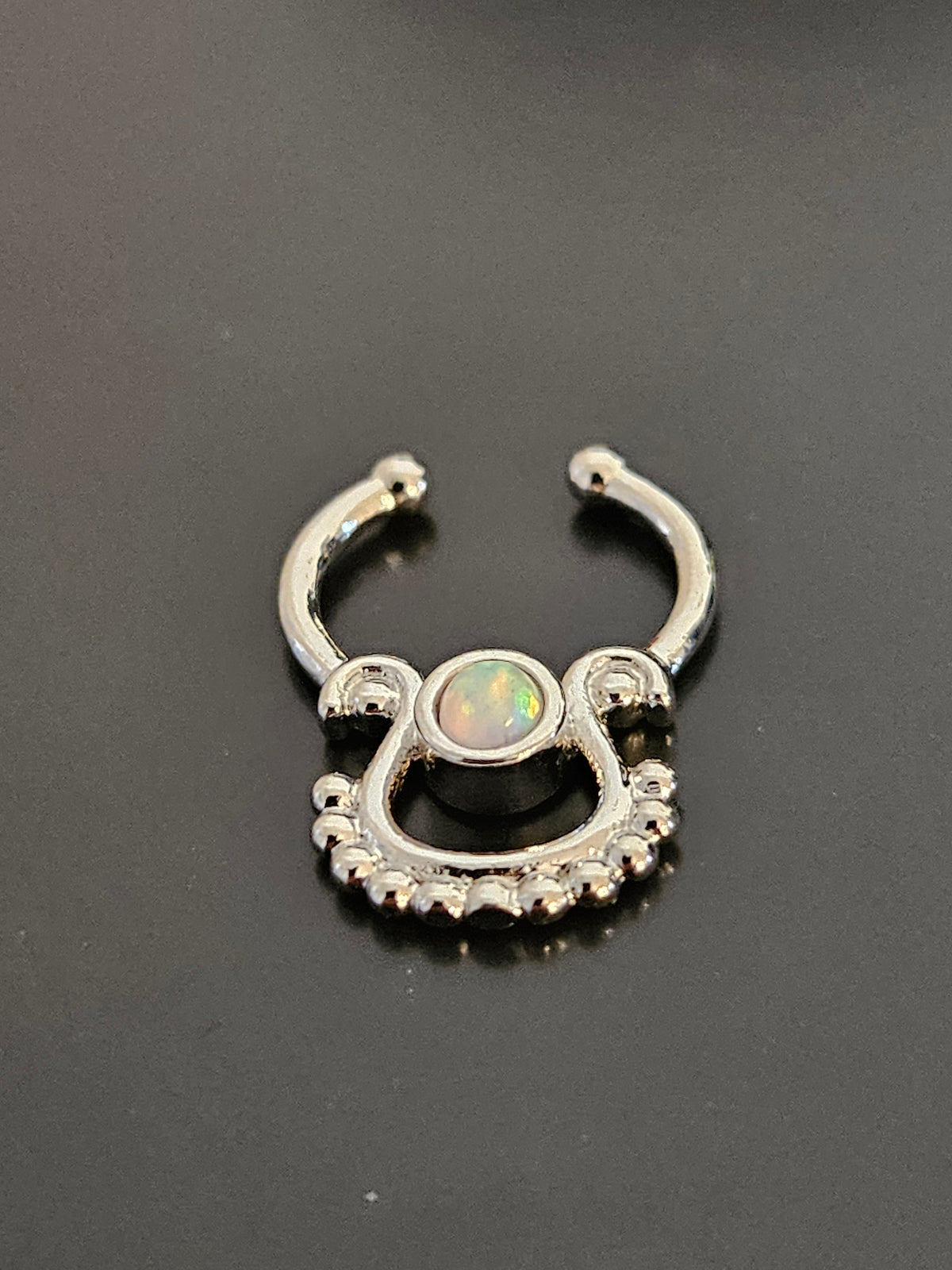 Silver-Tone Synthetic Opal Beaded Dangle Fake Septum Ring-3