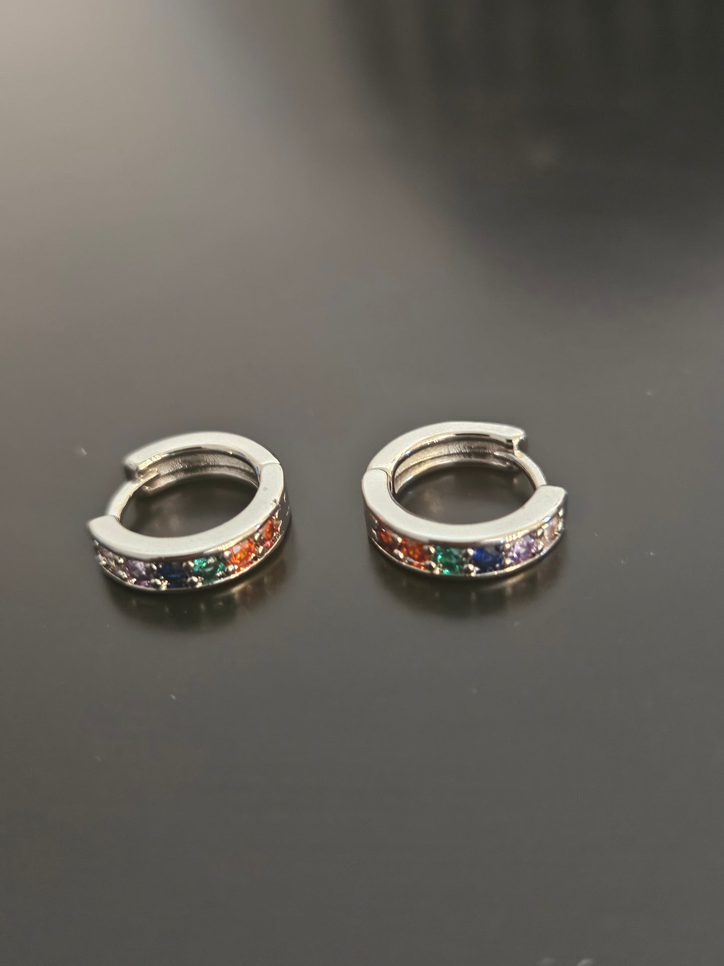 Silver-Tone Multicolour CZ Huggie Hoop Earrings