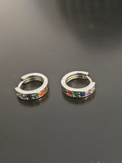 Silver-Tone Multicolour CZ Huggie Hoop Earrings-1