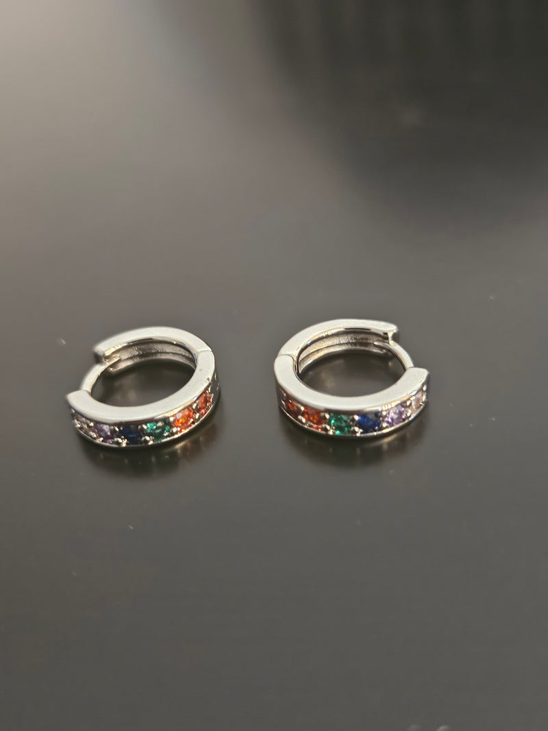 Silver-Tone Multicolour CZ Huggie Hoop Earrings-1