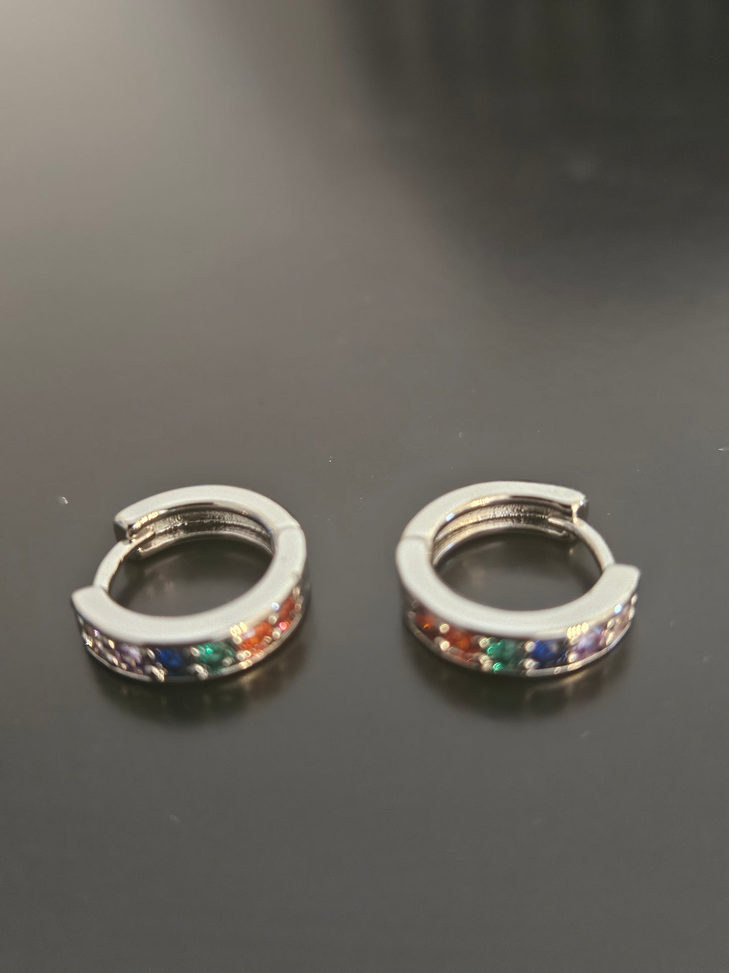Silver-Tone Multicolour CZ Huggie Hoop Earrings