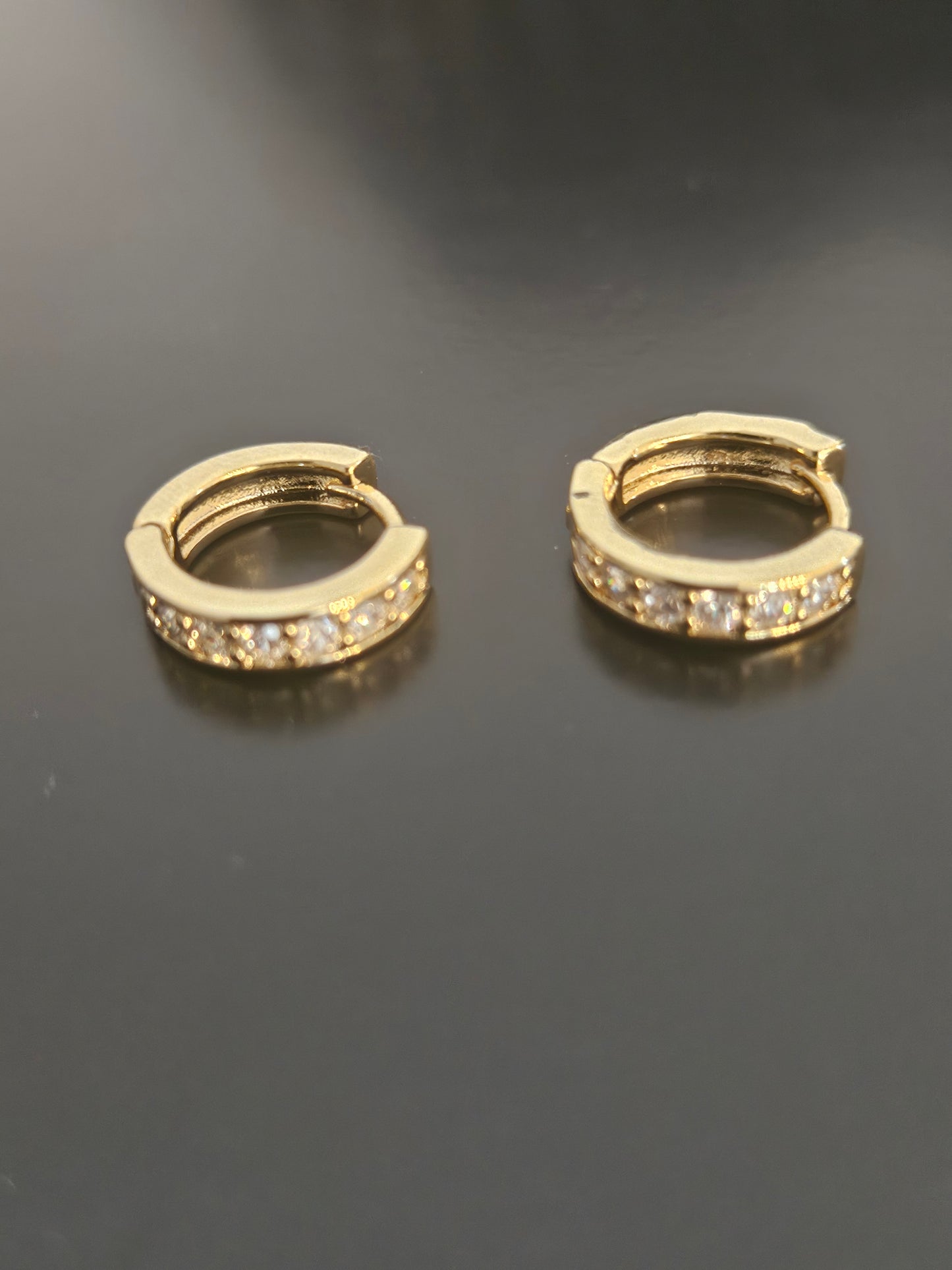 Polished Yellow Gold Pavé-Set Crystal Huggie Hoop Earrings