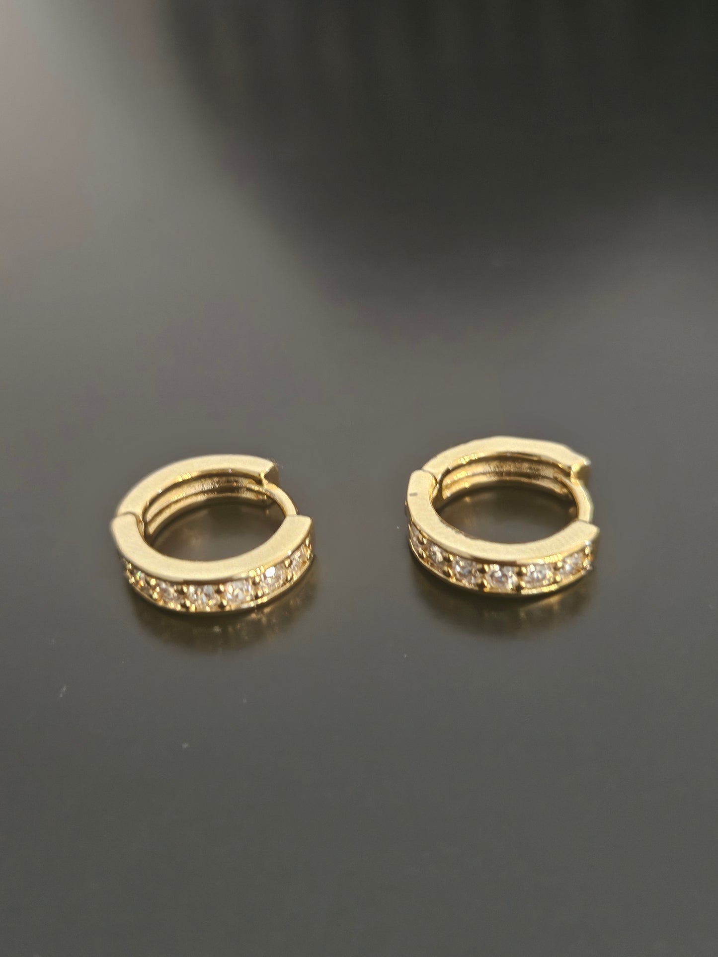 Polished Yellow Gold Pavé-Set Crystal Huggie Hoop Earrings