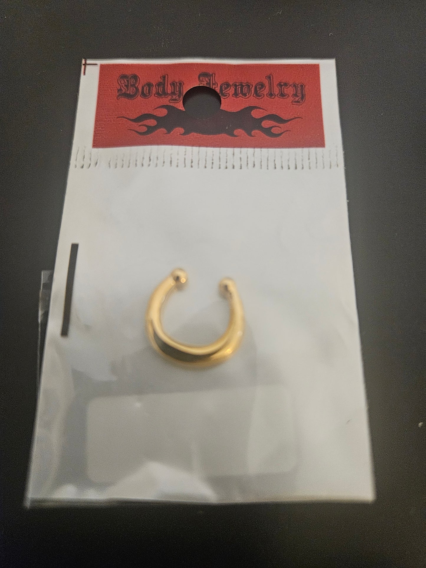 Gold-Tone Horseshoe Clip-On Fake Septum Ring with Terminal Beads