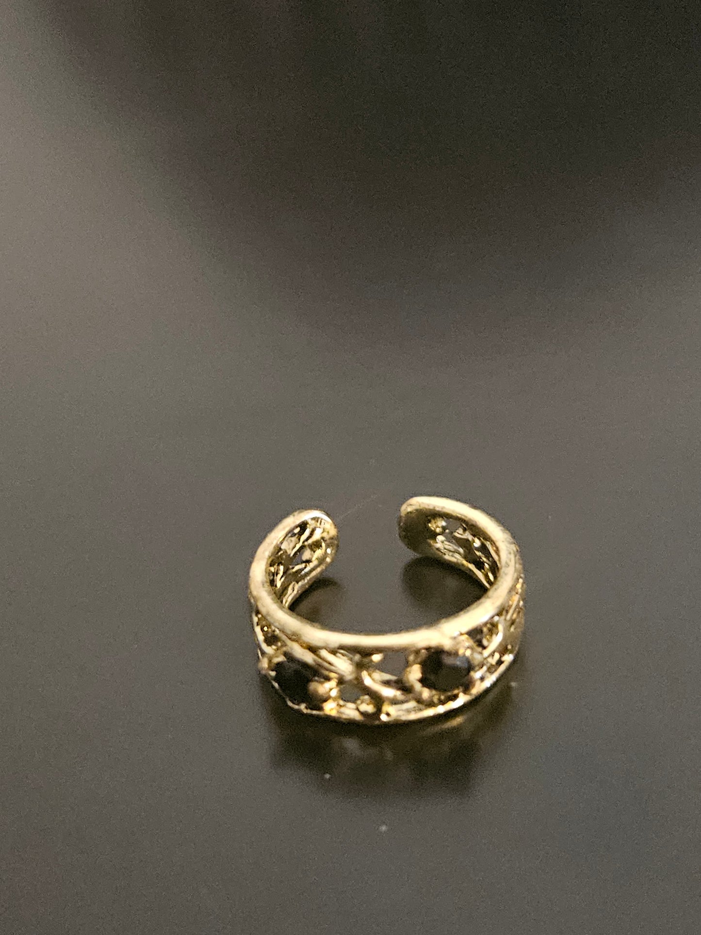 Gold-Tone Filigree Vine & Thorn Ear Cuff with Black Crystal Accents