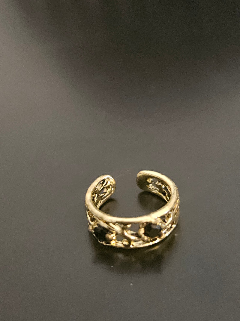 Gold-Tone Filigree Vine & Thorn Ear Cuff with Black Crystal Accents-1