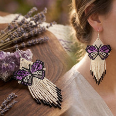 White Beaded Dancing Wing Earrings-3
