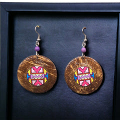 Wood Painted Pink Round Earrings-1