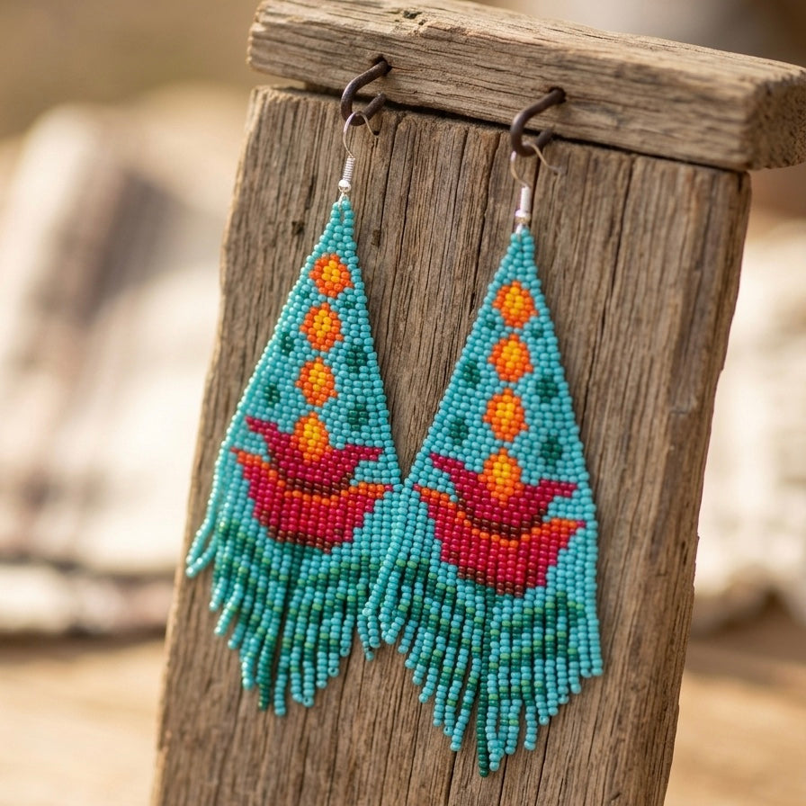 Turquoise Flame Blossom Drop Earrings-3