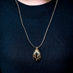 Black Gemstone Pendant Wrapped w/ Gold Tree of Life-1